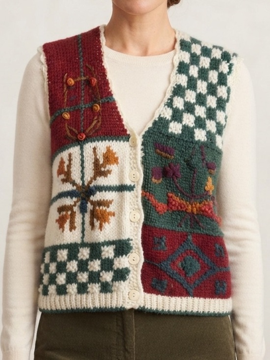 Vintage Sweaters - Vintage Sz L Hand Knit Holidays Christmas Winter Grandmacore Sweater Vest